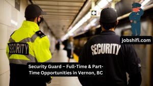 Security guard standing at a building entrance, ensuring safety and monitoring surroundings in Vernon, BC.