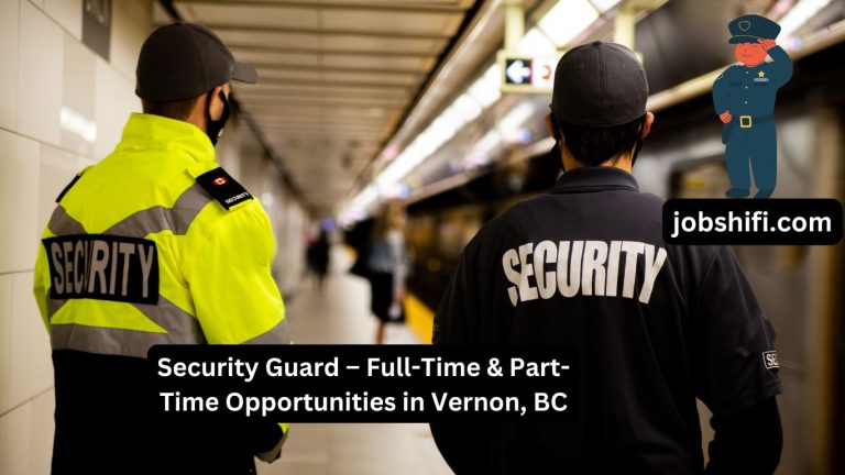 Security guard standing at a building entrance, ensuring safety and monitoring surroundings in Vernon, BC.