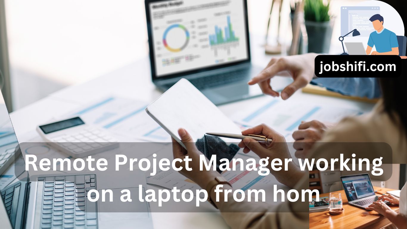 Remote Project Manager working on a laptop from home, analyzing project timelines and team workflows
