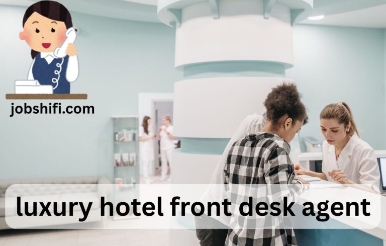 Professional hotel receptionist greeting guests at front desk during check-in